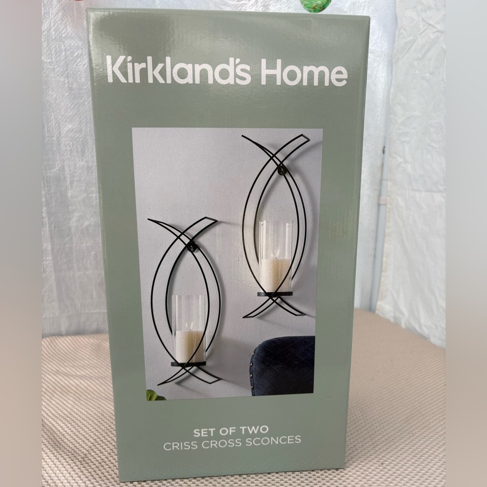 Kirklands Black Criss Cross Sconces Set